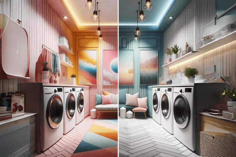 colors and finishes can impact a laundry room's atmosphere and style