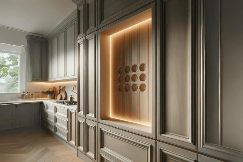 kitchen showcasing a central inset cabinet