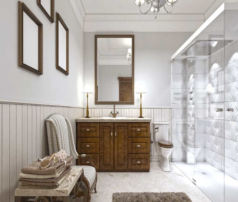 Bathroom features a white floor with shower box