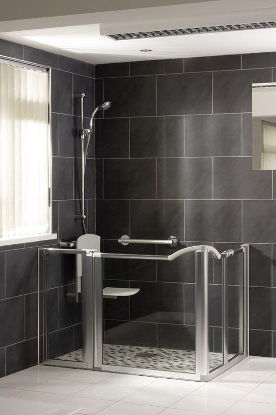 A roll-in shower