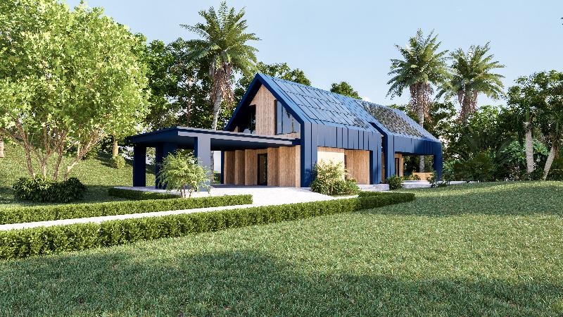 modern home with blue roofing