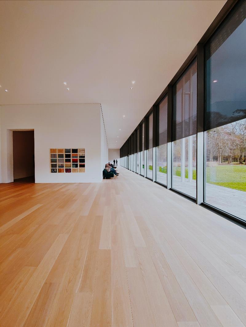 office building entrance with wooden floor