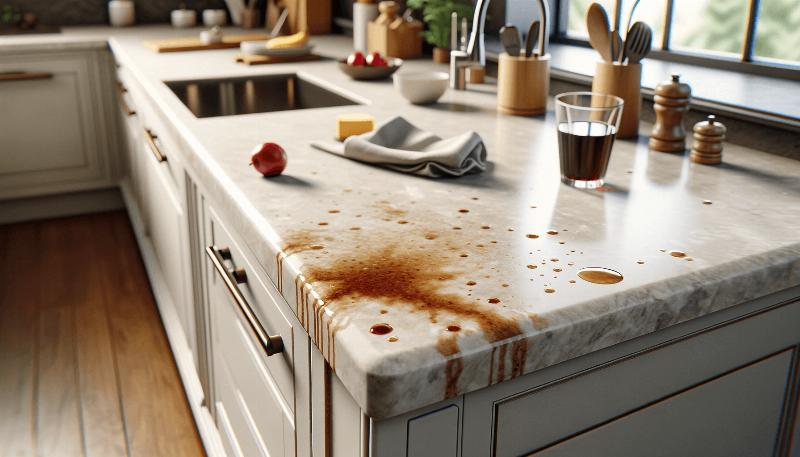 Quartz Kitchen Countertop has Tough Stains